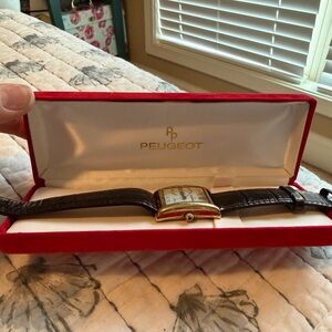 Peugeot Gold Watch with Genuine Leather Strap